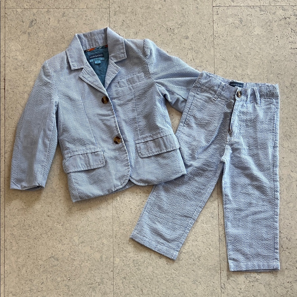 Andy & Evan Light Blue Seersucker Blazer and Pants Suit